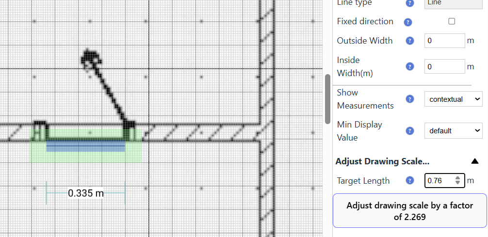 The controls to adjust the drawing scale