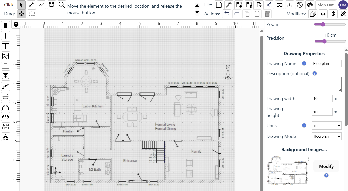 A Background image that has been centered and filled to fit the drawing, and set as the background layer