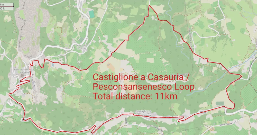 A walking route traced over a neighbourhood map in SimpleDraw, with the route drawn as a loop and its name and distance labelled