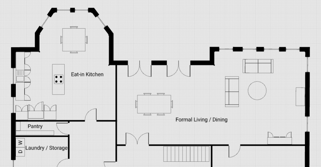 Example kitchen floor plan created with SimpleDraw showing accurate measurements