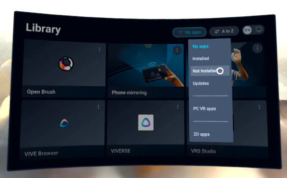 HTC Vive Focus home environment showing the App Launcher