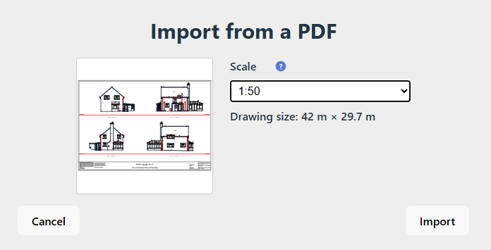 Importing a PDF floor plan directly into SimpleDraw using the Import from a PDF dialog