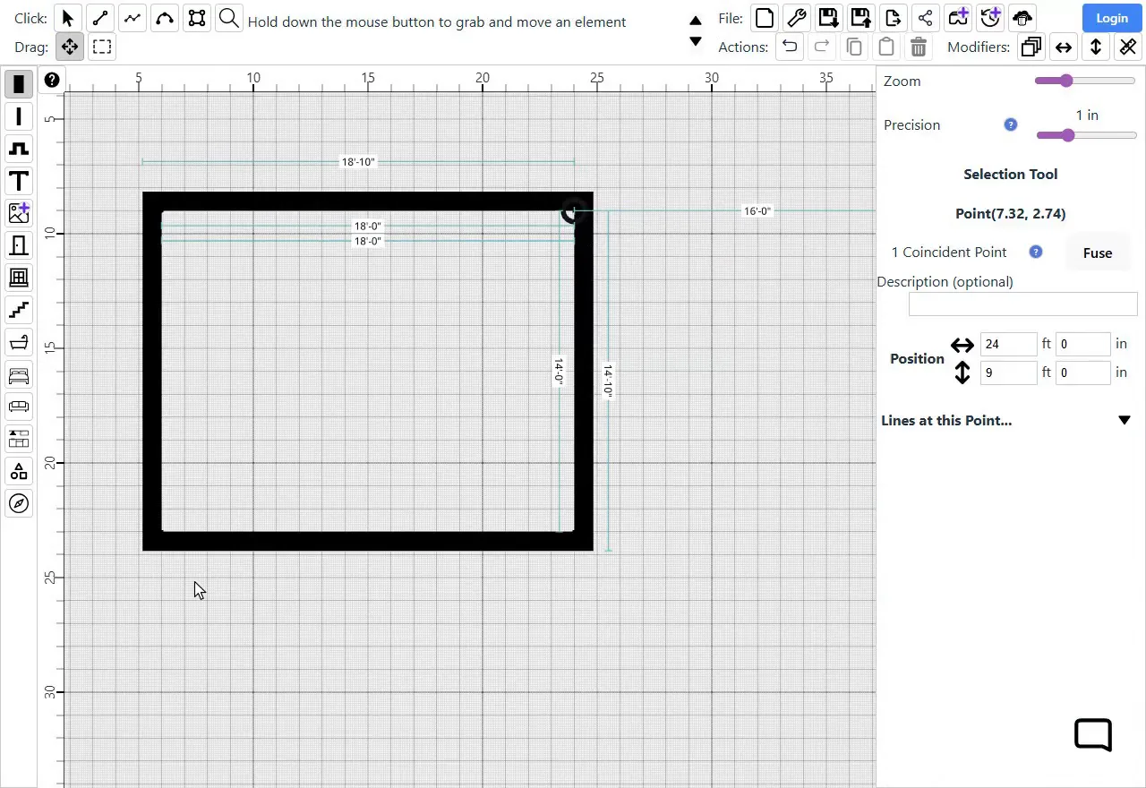 Right-clicking the top-right corner of the rectangle and choosing Split point