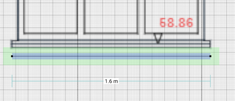 A selected measurement line on a PDF elevation drawing in SimpleDraw, showing a length of 1.6 m