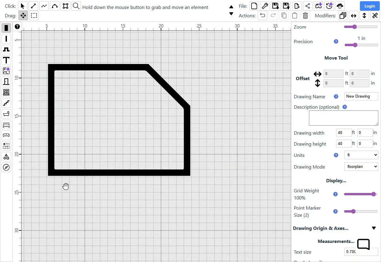 Drawing a room with one corner cut off at an angle, clicking each corner in turn with the Multiline tool and External Wall