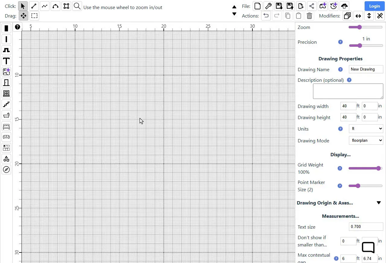 Moving the pointer along both rulers, then zooming in on the middle of the drawing with the mouse wheel