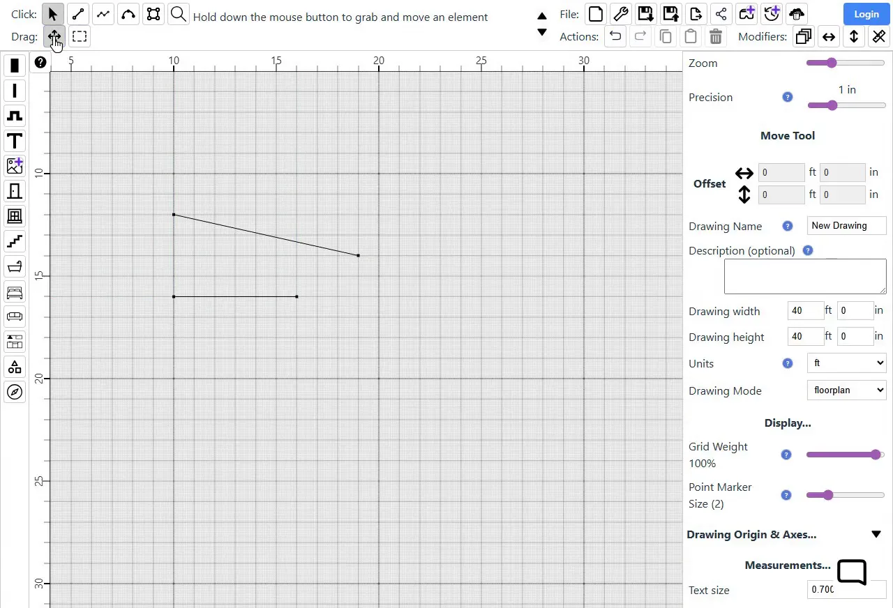 Drawing a line with two clicks, dragging its end to move it, then clicking the Line tool again so that a drag draws a second line