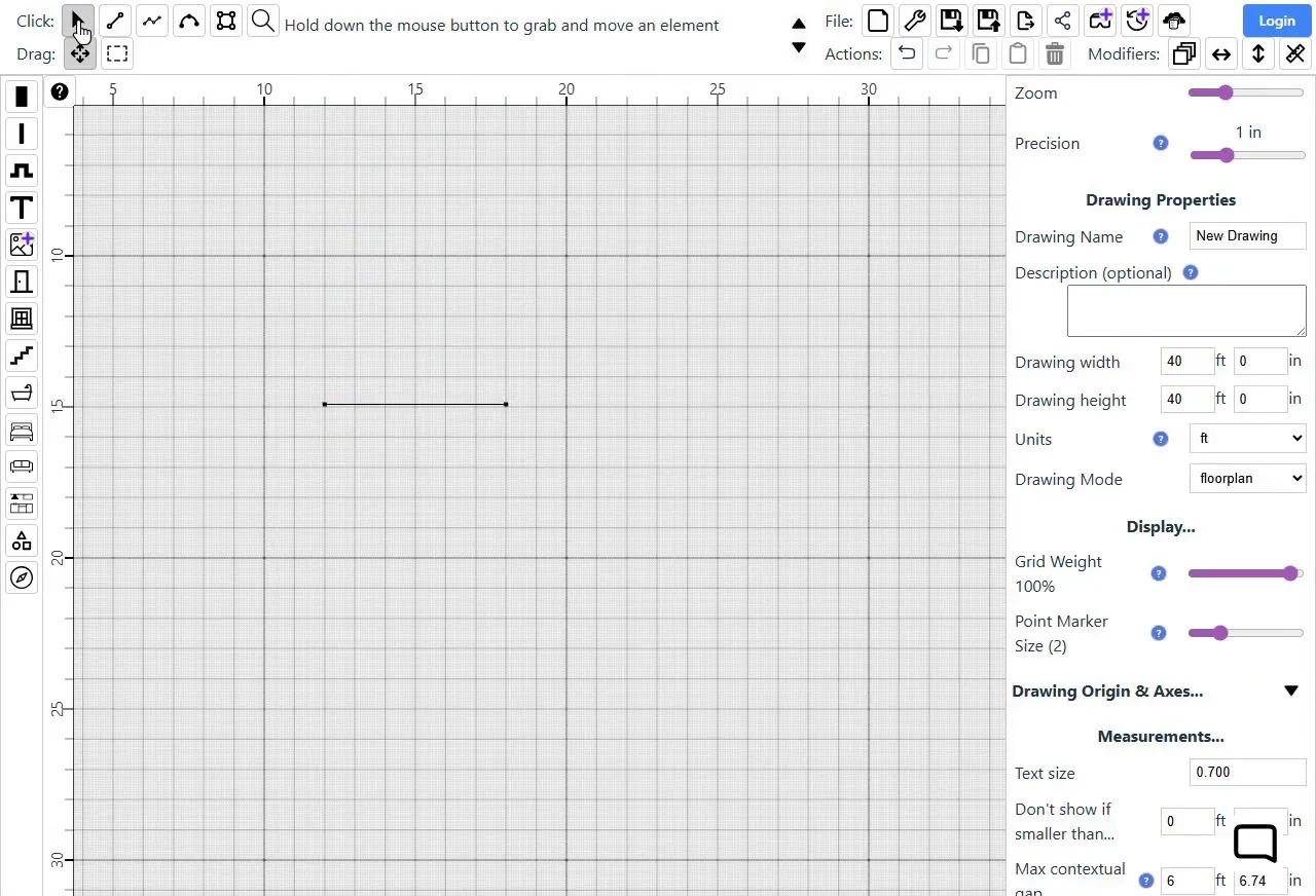 Picking the Line tool, stepping through its hints with the arrows, then drawing a line as the hints describe