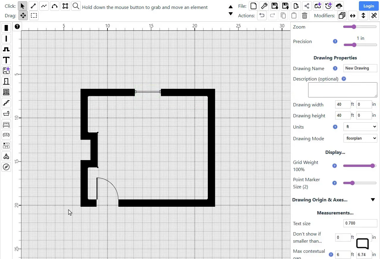 Placing a door on the bottom wall 1 foot from the corner, then a window in the middle of the top wall, with the distances to each corner showing